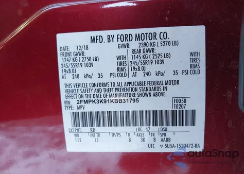 2019 Ford Edge Titanium from USA, damaged, VIN 2FMPK3K91KBB31795